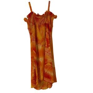 Ashley Stewart Orange Tropical‎ Leaf Smocked High Low Midi Dress Plus Size 16W